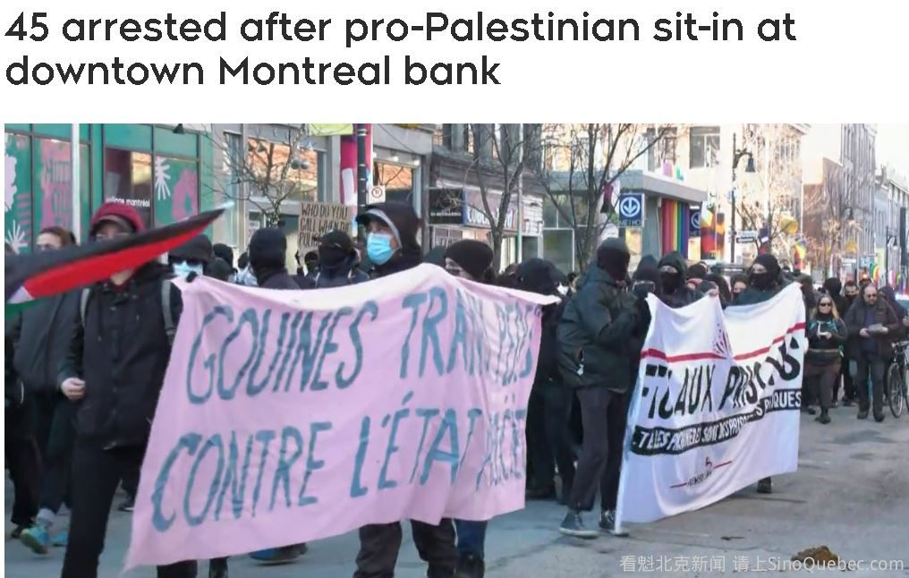 蒙特利尔警方逮捕45名亲巴勒斯坦抗议者