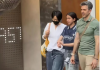 梁咏琪一家三口走在上海安福路街头，混血女儿很美