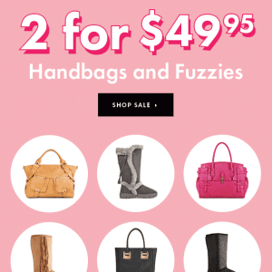 JUSTFAB 皮包,雪地靴 2 for 49.95