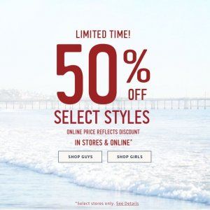 Hollister部分商品50% OFF