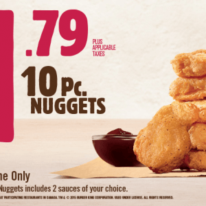 汉堡王10个鸡块$1.79