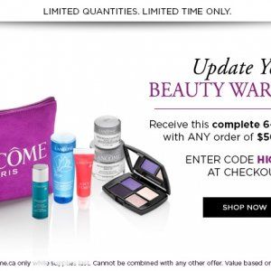 Lancome送价值$154的6件套礼包