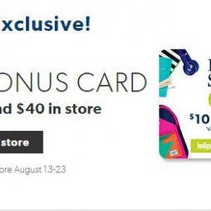 Indigo满$40送$10礼物卡