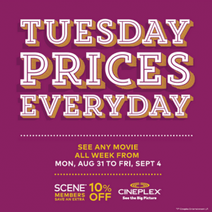 Cineplex所有电影天天“周二”特价