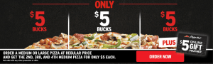 Pizza Hut第二三四个披萨只要$5