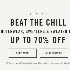 只有今天！A&F外套特卖3折起