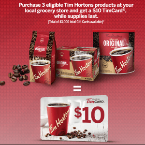 Tim Hortons $10回赠优惠