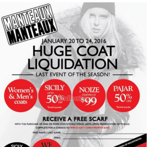 Pajar等品牌大衣清仓处理