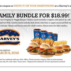 Harvey's全新优惠券 四人家庭套餐仅需$18.99
