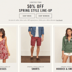 A&F指定春夏装5折特卖