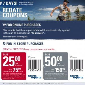 Sports Expert最高半价 满75减25 满150减50