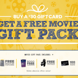 Cineplex购买礼物卡或免费电影套餐