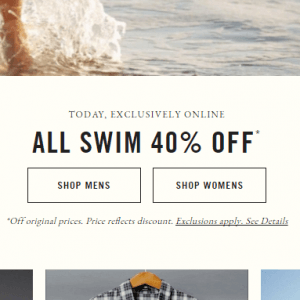 A&F男女沙滩裤、泳衣6折特卖