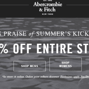 Abercrombie & Fitch全店40%OFF 清仓产品70%OFF