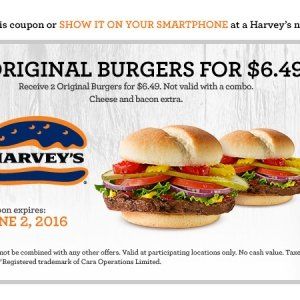Harvey's两个汉堡$6.49