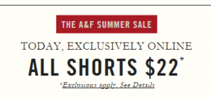 Abercrombie & Fitch 男女士短裤全部$22