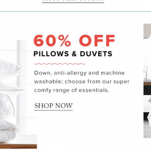 The Bay枕头和羽绒被4折起，只限今天