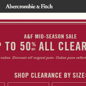 Abercrombie&Fitch特价服饰50%OFF