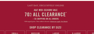 A&F 70%OFF 仅限今天