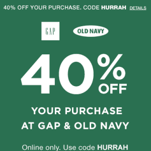 GAP，OLD NAVY全单40%OFF