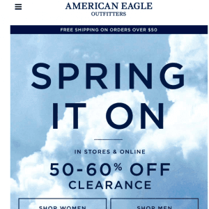 American eagle outfitters各种夏装牛仔裤五折起