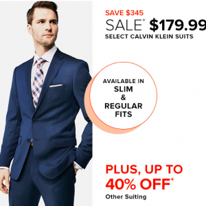 CALVIN KLEIN纯羊毛西装全场特价179.99元  原价$525