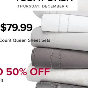 The Bay床上用品5折 Vera Wang床单只要79.99元