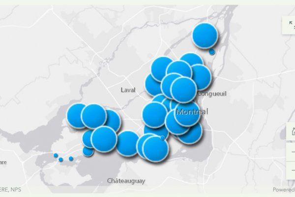 蒙特利尔岛内各市（区）新冠感染者分布