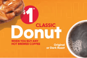 Tim Hortons一杯咖啡+甜甜圈=1元