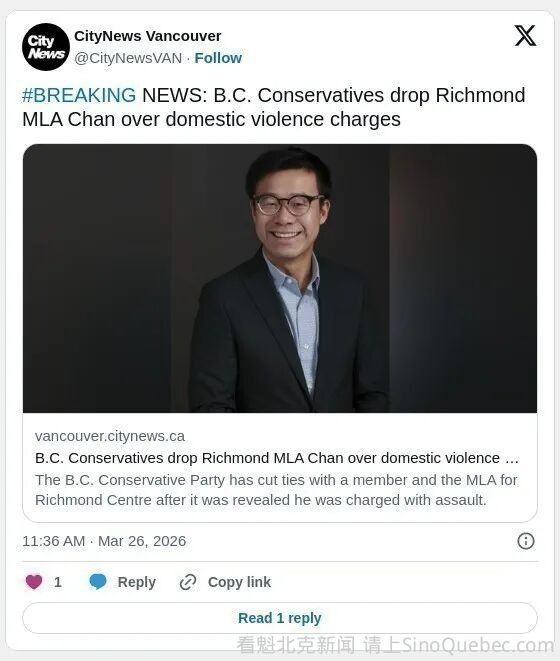 爆雷！大温华裔议员涉家暴被秒除名 养老金要砍了?